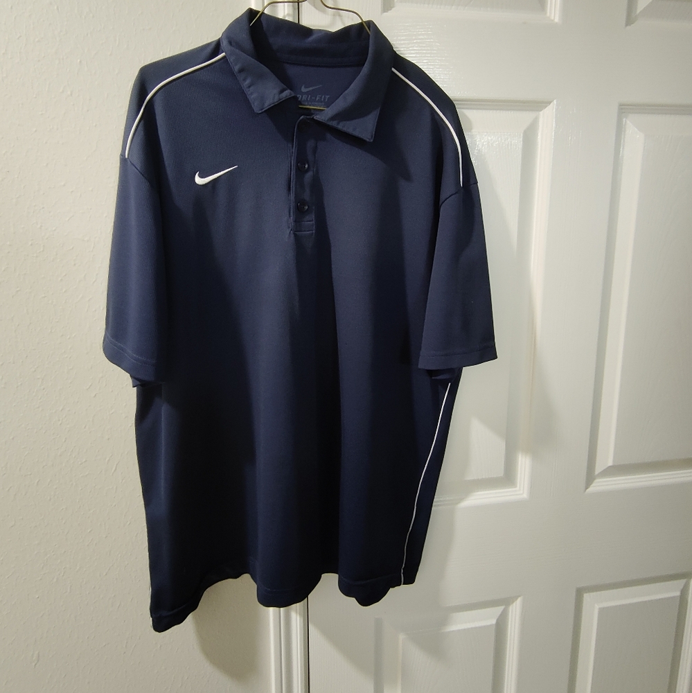 Nike Dri-Fit Waffle Knit Sz Large Navy Blue Polo Shirt Short Sleeve Performance